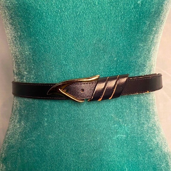 Vintage navy leather belt with cool buckle - Picture 1 of 5